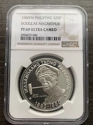 1980 GEN DOUGLAS MACARTHUR 100th Birth Anniversary 25 Piso NGC PF69 Ultra Cameo • $599.99