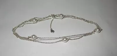 PANDORA Necklace - Luminous Dainty Droplet White Crystal Pearl 80cm - 590539WCP • $75