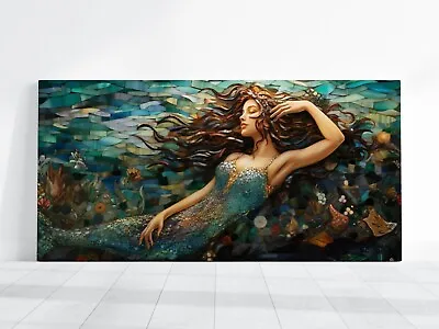 Mermaid Decor Colorful Mermaid Art Large Canvas Majestic Creature Mermaid Art • $131