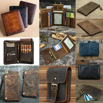 Men Leather Bifold/Trifold ID Card Holder Purse Wallet Billfold Clutch Belt Pack • $20.99