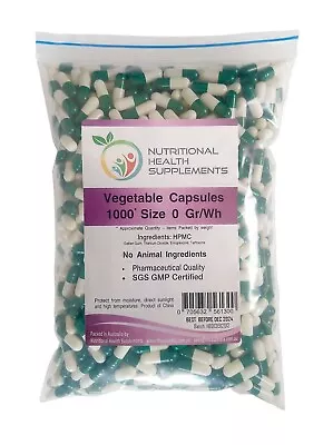 1000 X Size 0 Empty Veggie Capsules Vegetable Vegetarian Vegan - Green And White • $22.90