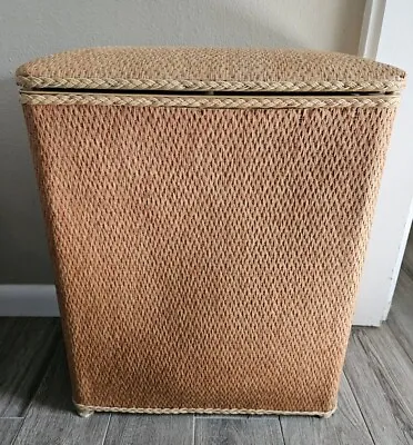 Laundry Hamper Woven Wicker Boho Basket With Lid Vintage MCM Lamont Limited • $100