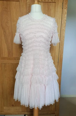 £110 • Buy Needle And Thread Valentine Ruffle Micro Mini Dress Powder Pink UK 12 BNWT