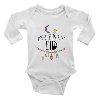 My First Eid Bunting Long Sleeve Baby Grow Vest Bodysuit Boys Girls • £5.99