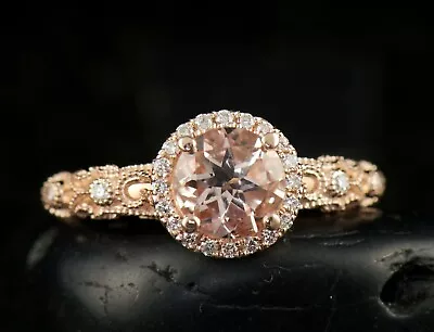 2Ct Round Cut Lab-Created Morganite Halo Engagement Ring 925 Sterling Silver • $110.49