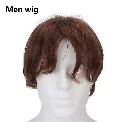 Men Short Light Brown Wig Male Short Straight False Hair Full Wig For Costume H. • $12.41