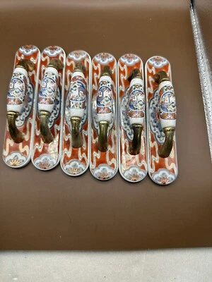$14 • Buy Lot Of 6 Ceramic & Metal Belwith Drawer / Door Pulls With Backplates 3  Center