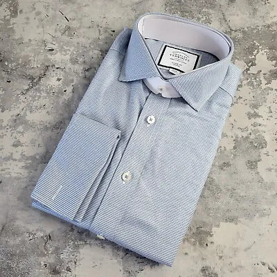 Charles Tyrwhitt Shirt Blue 16  Classic Fit  Non Iron French Cuff 33  Sleeve • £24.95