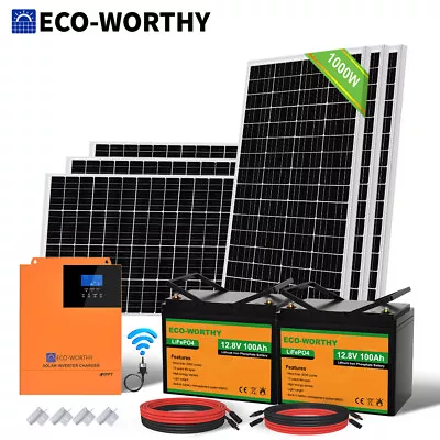 1000W Watt Solar Panel Kit 24V MPPT System & 100AH Lithium Battery Home Off Grid • £1499.99