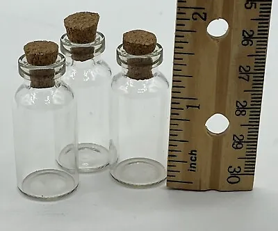 3 Pieces Mini Glass Bottle With Cork Top 1-3/4” Tall Crafts Miniatures #5400 • $3.99