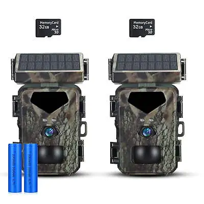 2 Pack Mini Solar Powered Trail Camera Rechargeable 20MP 1080P Night Vision+32GB • $71.99