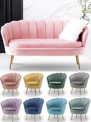 $395 • Buy Shell Lounge Sofa Armchair Velvet Fabric Single/2/3 Seater Ottoman 10 Colours