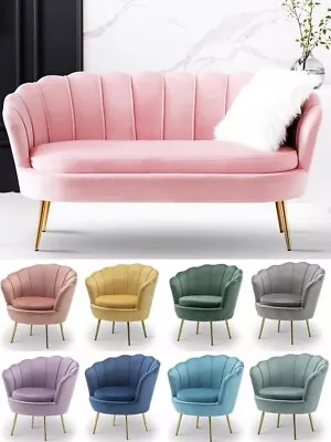 Shell Lounge Sofa Armchair Velvet Fabric Single/2/3 Seater Ottoman 10 Colours • $395