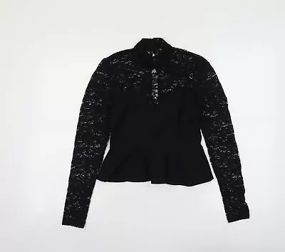 Miss Selfridge Womens Black Polyester Basic Blouse Size 8 Mock Neck • £3.50