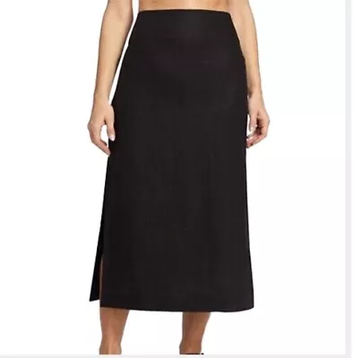 J Jill NWT 100% Linen Skirt Flowy Long Pull-on Side Slits Solid Black Size XL • $46.86