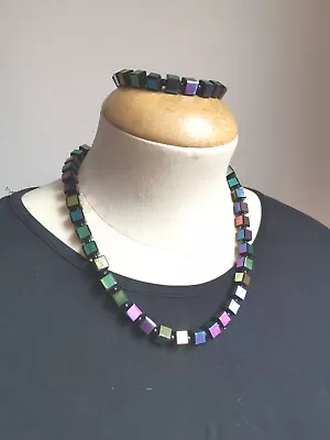 Cubed Rainbow Hematite Necklace And Bracelet Set 925 Fasten And Wiring • £28