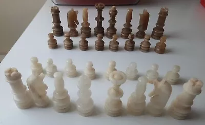 Vintage White And Brown Onyx Chess Set 32 Pcs Rare Set Read • $75