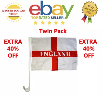 Twin Pack England Flag For Car Window Euros Football St George Flag Soccer Cross • £4.95