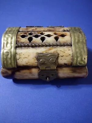 SMALL HANDMADE BRASS AND CAMEL BONE TRINKIT BOX LINED 3.00 X 2.00 X 1.5  • $5