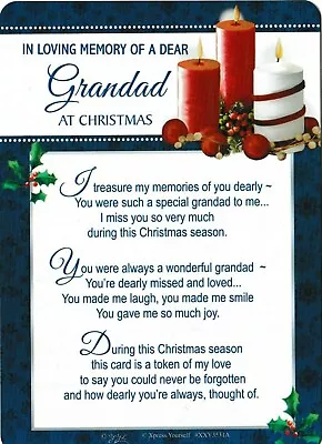 Loving Memory GRANDAD Christmas Memorial Grave Graveside Card Memoriam + Holder • £3.48