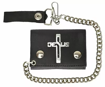 Genuine Leather Biker Chain Trifold Wallet Jesus Cross Imprint 946-46 (C) • $12.99