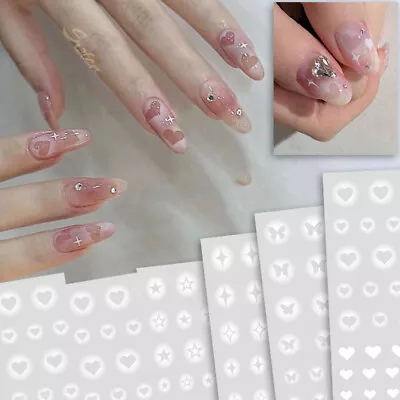 3D Heart Nail Art Hollow Stencil Template Stickers Tips DIY Manicure Tool Stamp • £2.15