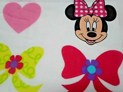Vintage Walt Disney Minnie Mouse Pink Blue Polka Dot Bow Twin Flat Sheet Fabric • $19.99