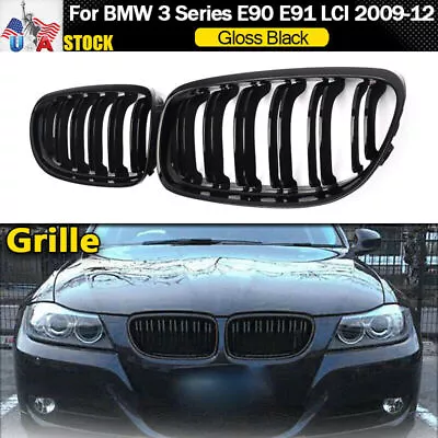 For BMW 3 Series E90 E91 2009-11 Gloss Black Front Kidney Dual Slat Grill Grille • $26.67