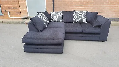 SALE New Chenille Zina Black Fabric Corner Sofa chicagodylan Sofafoam Seat • £429