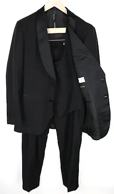 SUITSUPPLY La Spalla Men Suit UK40R Black 3-Piece Slim Tux Shawl Wool Formal • $475.06