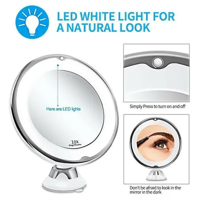 10X Magnifying Mirror With LED Lights Make Up Shaving Illuminated Cosmetic UK • £7.99