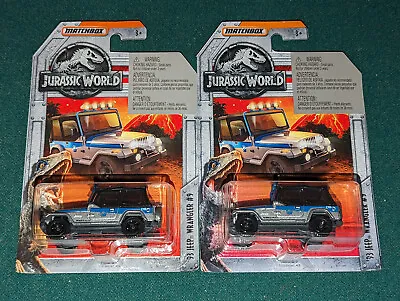 Lot Of 2 2018 Matchbox Jurassic World ‘93 Jeep Wrangler #9 Silver Blue Black C4 • $21.75