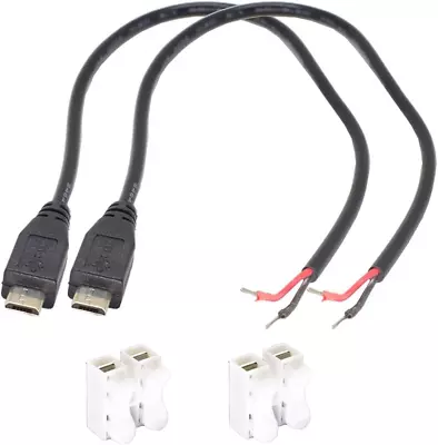 2Pcs Micro USB Male Plug Cable 12Inch 30Cm 5V 3A 22AWG 2 Wires Power Pigtail Cab • $24.99