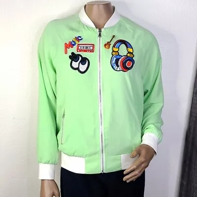 £47.69 • Buy Forever 21 Embellished Varsity Jacket Medium Green Creme Lightweight Trendy Eyes