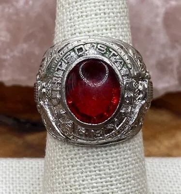 Vintage Signed Db Sterling Silver Red Stone Us Army Signet Ring Size 7 • $49.99