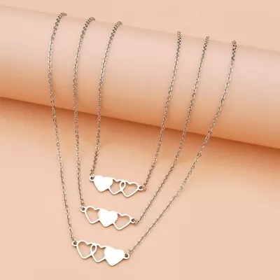 3 Pcs Sister Heart-shaped Short Necklaces Stainless Steel Best Friend Necklace • $8.78