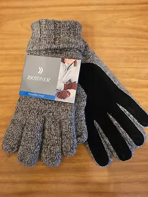 NWT Mens ISOTONER THINSULATE LINED  Casual Gloves Heather CHARCOAL GREY ONE SIZE • $27