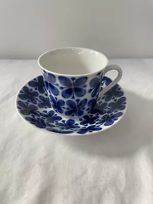 Rorstrand Mon Amie Coffee Cup & Saucer Blue Flower White Porcelain • $21.99