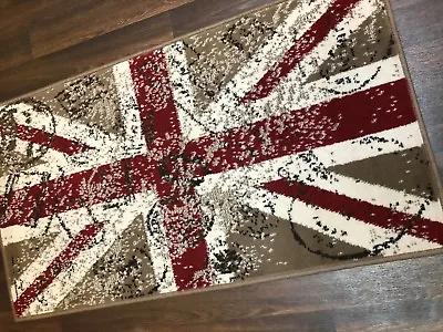 New Modern Stamped Union Jack Great Quality Runner Rug 60cmx110c Beige Cream Red • £12.99