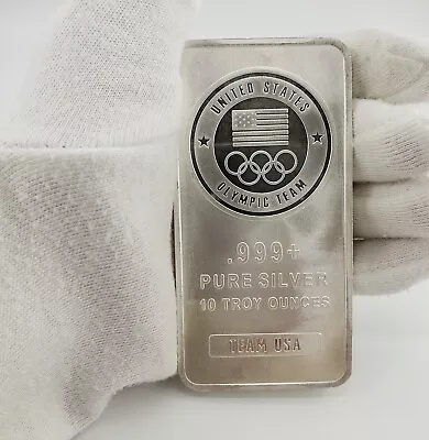 10oz 999 Fine Silver Bullion Bar Ingot Pure USA Olympic Team Art Liberty Flag US • £380.86