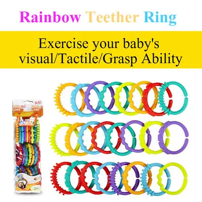 Kids Infant Play Mat Toys Plastic Baby Stroller Ring Links Rainbow Teether UK • £8.50