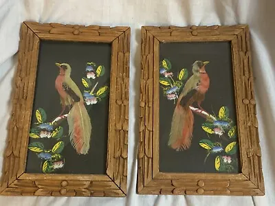 2 Vintage Mexican Feather Art Bird Pictures • $22.46