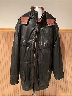 Wilsons Black Leather Thinsulate Full Zip Hooded Jacket Men Zip Out Liner Large • $79