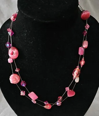 Dabby Reid Long Station Necklace Blk Pink 46  Glass Crystal Agate MOP • $59.99