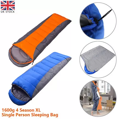 Single Person Envelope Zipper Camping Sleeping Bag  Outdoor Hiking 4 Season UK • £22.48