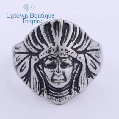 Vintage Indian Chief Head Men's Stainless Steel Pinky Ring Size:8-13 #IJ • $14.99