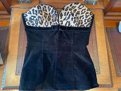 Wheels And Doll Baby Black Velvet Satin Leopard Print Bustier Size 2 - 8-10 • $89