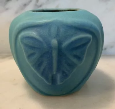 Vintage 1930s Van Briggle Art Pottery Butterfly Moth Cabinet Vase #684 Ming Blue • $115