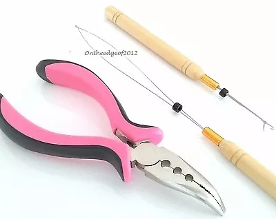 Feather Hair Extension Tool Kit For Micro Ring Beads I Tip Loop Hook Pliers  USA • $11.98