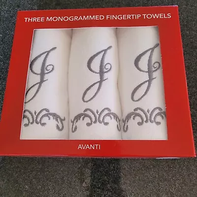 Avanti Embroidered  J  Monogram Fingertip 3-Pc Towel Set New In Box • $16.99